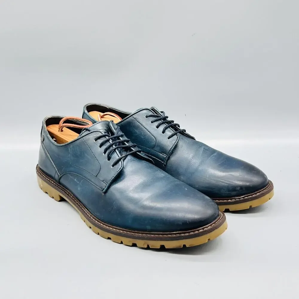 Base London Shoes Mens 11 Blue Leather Bunker Casual Sneakers Comfort Walking